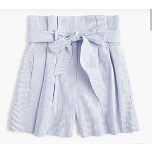 J Crew light blue seersucker tie waist paper bag shorts
